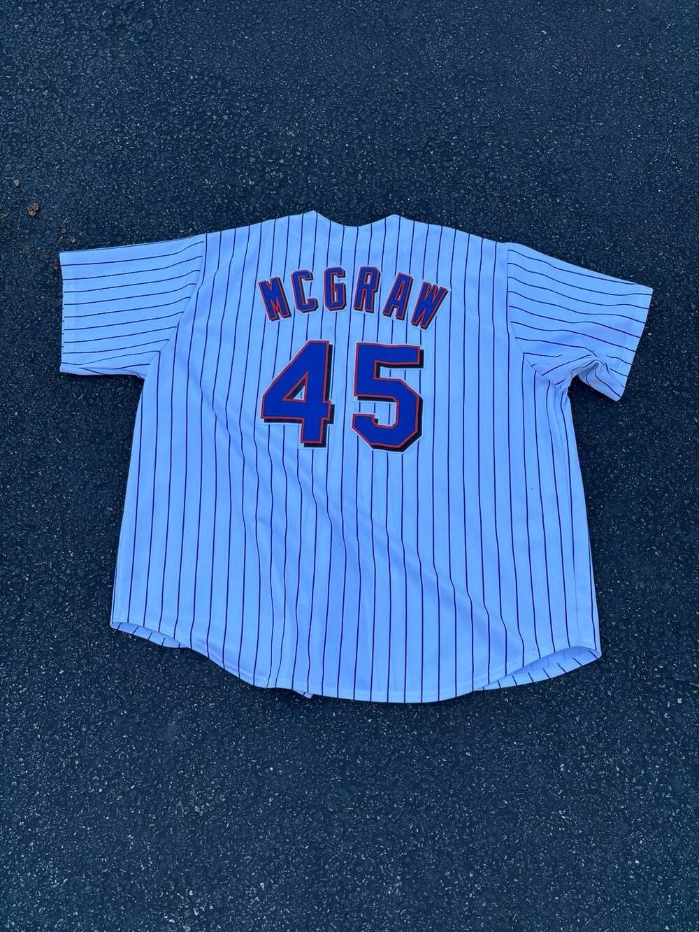Majestic New York Mets McGraw 45 Baseball Jersey Pinstripe White